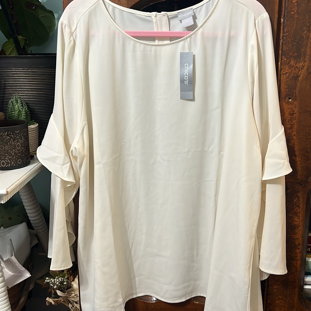 Chicos Ruffle Sleeve Tunic Solid Ruffle Tunic Cre… - image 8